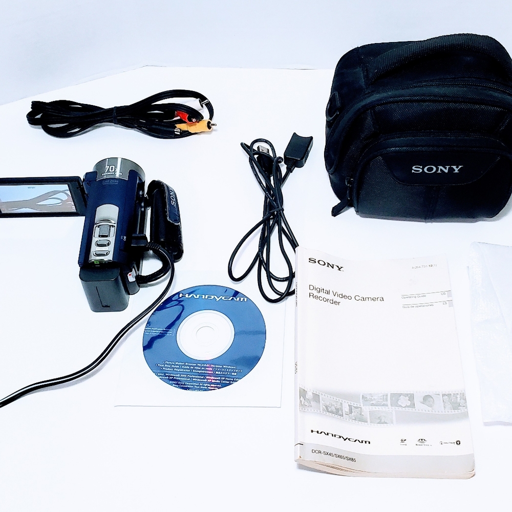 Sony Handycam DCR-SX45 Digital Video Camera Recorder Blue 2000x Zoom Carl Zeiss